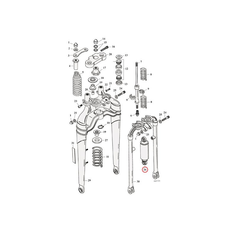 Softail springer shock absorber, oftail: 88-06 FXSTS Springer; 97-09 FLSTS