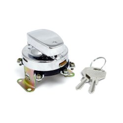 FL style ignition switch. 5-pole, flat key, chrome Chrome plated. 5-pole.  36-72 FL 