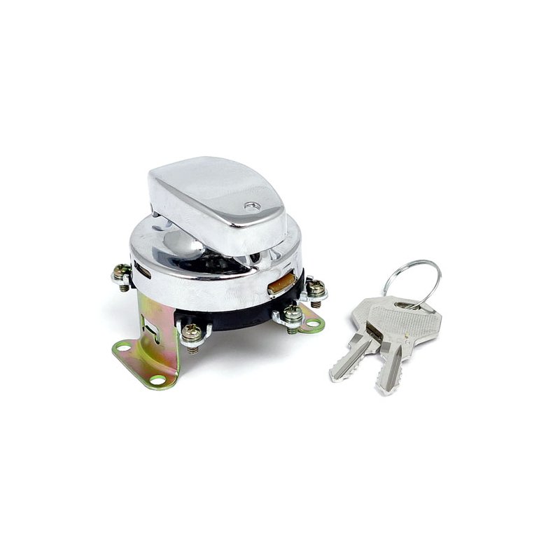 FL style ignition switch. 5-pole, flat key, chrome Chrome plated. 5-pole.  36-72 FL 