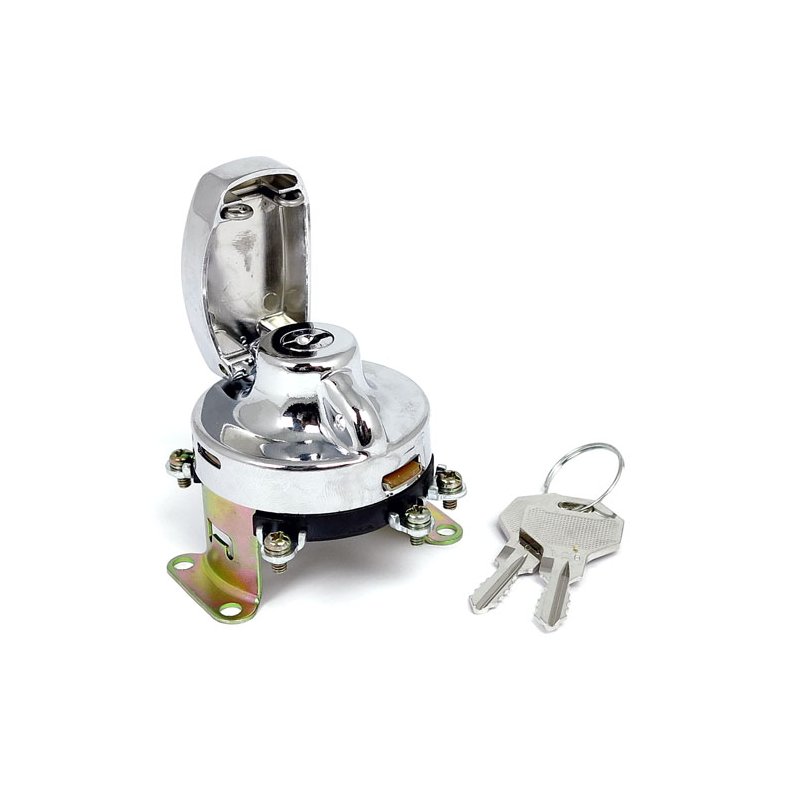 FL style ignition switch. 5-pole, flat key, chrome Chrome plated. 5-pole.  36-72 FL 