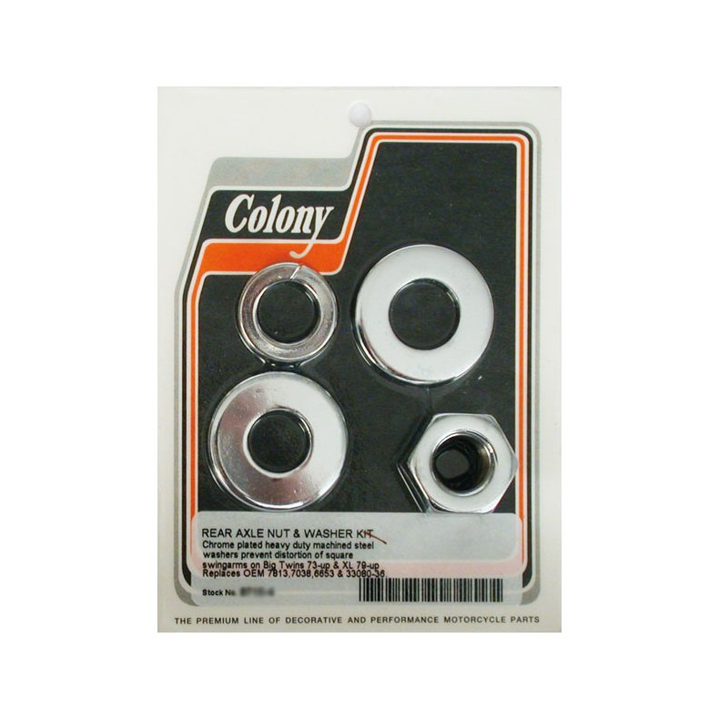 COLONY AXLE NUT AND WASHER KIT, REAR CHROME; 73-UP BIG TWIN; 79-UP XL