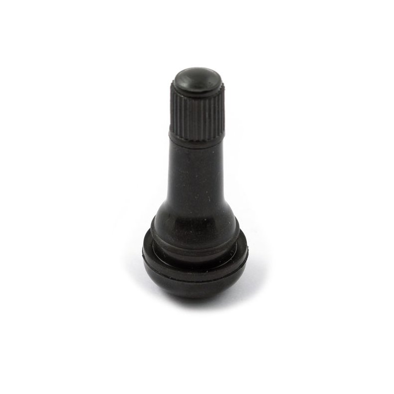 PRESS-IN TUBELESS VALVE STEM. PLASTIC BLACK CAP Long.