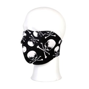 HALF FACE SKULL&BONES FACE MASK MADE OF SCRETCHY NEOPRENE, VELCRO CLOSURE; WATER AND HEAT RESISTANT