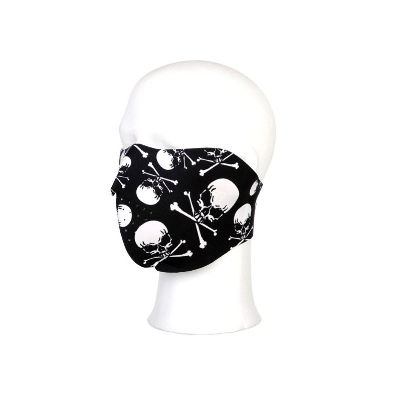 HALF FACE SKULL&BONES FACE MASK MADE OF SCRETCHY NEOPRENE, VELCRO CLOSURE; WATER AND HEAT RESISTANT