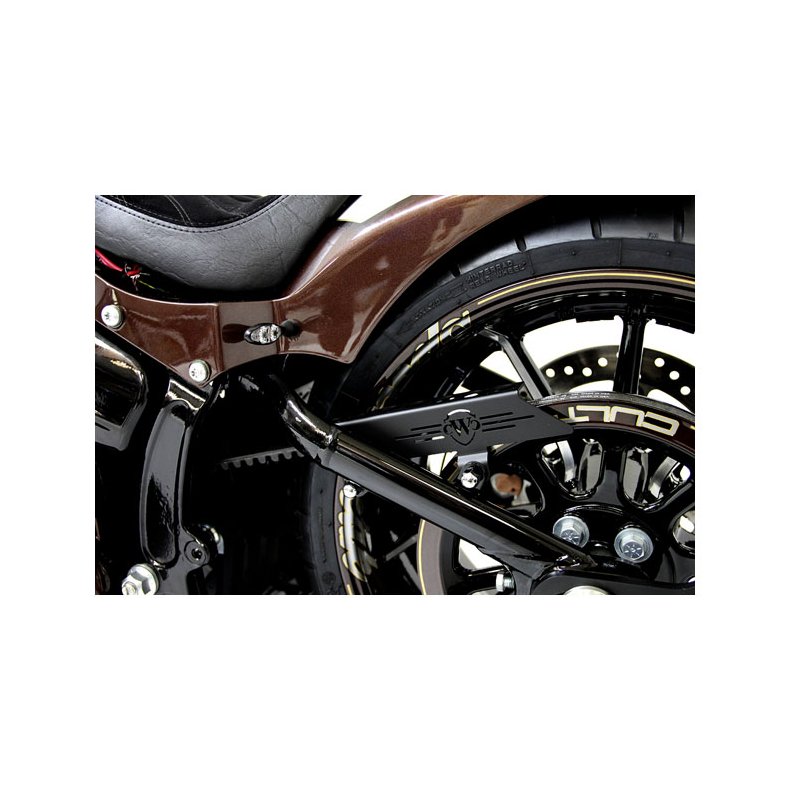 CULT-WERK, UPPER BELT GUARD. BLACK Black powder coated steel. 08-17 Softail