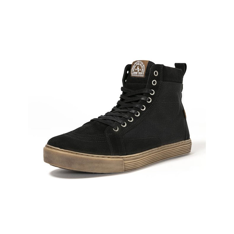 JOHN DOE MOTORCYCLE KEVLAR SNEAKERS. NEO BLACK/ BROWN CE APPR.