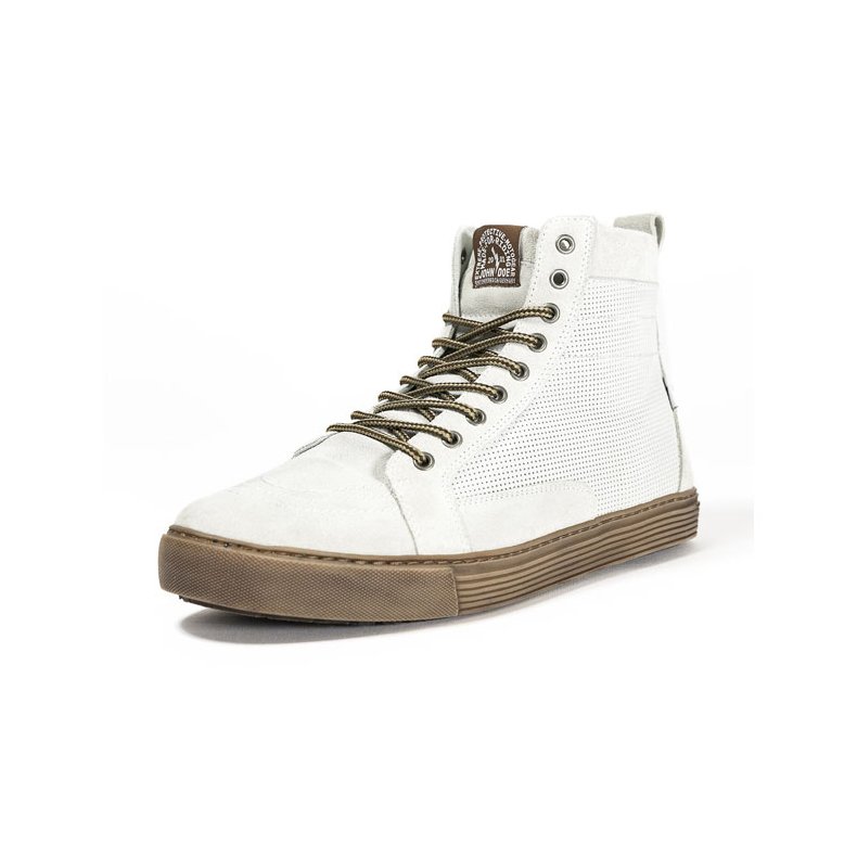 JOHN DOE MOTORCYCLE KEVLAR SNEAKERS. NEO WHITE/ BROWN CE APPR.