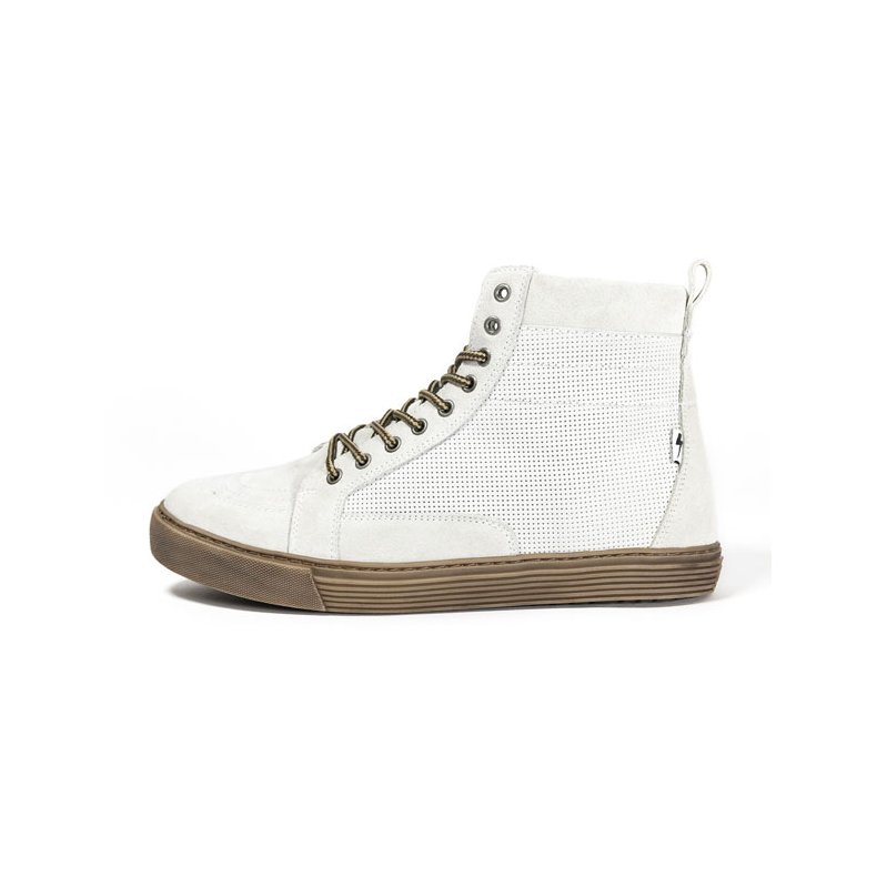 JOHN DOE MOTORCYCLE KEVLAR SNEAKERS. NEO WHITE/ BROWN CE APPR.