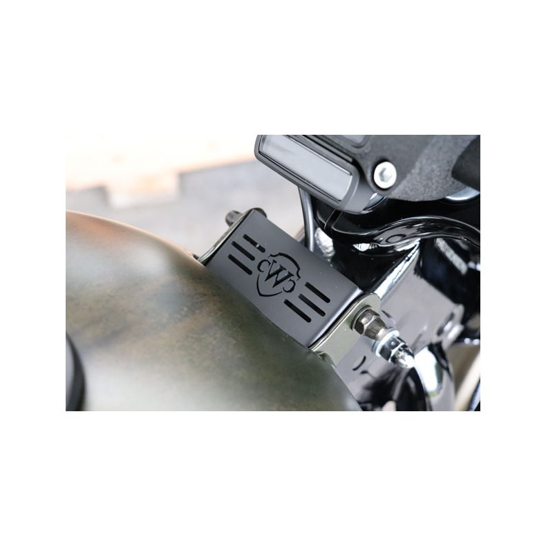 Cult-Werk, gas tank lift kit. Gloss black Steel. Gloss black powder coated.