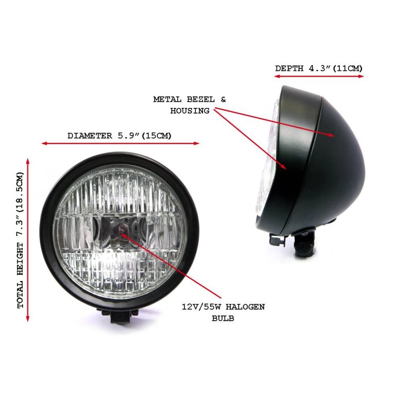 Flat Headlight Bottom Mount Black