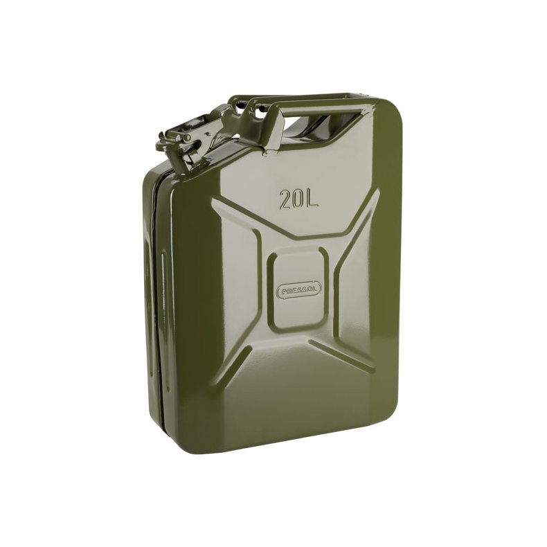 Pressol, metal jerrycan. Olive green, 20 liter Olive green RAL 6003. 20 liter. 4.3kg. 360x160x480mm 