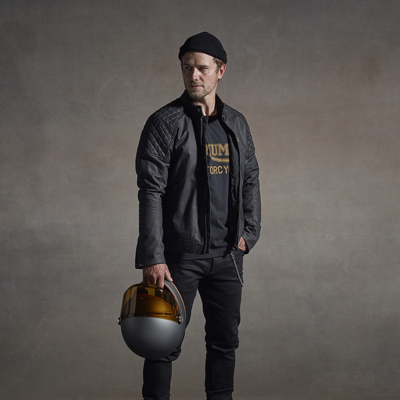 KIRK WAXED COTTON BIKER JACKET BLACK