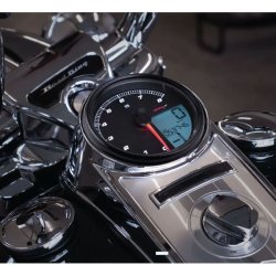KOSO, HD-05 speedometer / tachometer. Black bezel 04-10 Softail; 04-13 FLHR; 04-11 FXDWG