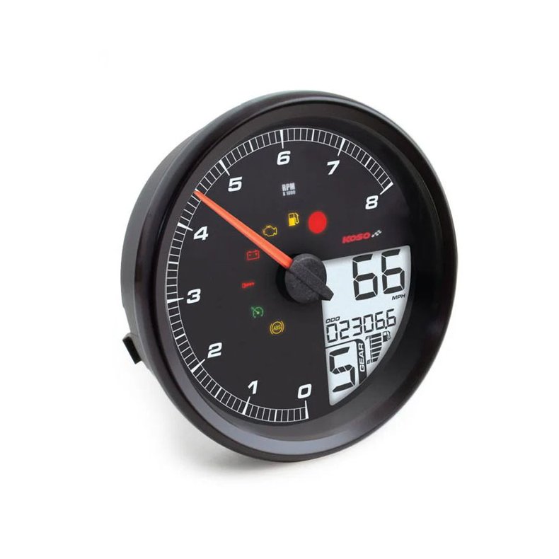 KOSO, HD-05 Speedometer / tachometer. Black bezel Black face, 11-17 Softail; 14-22 FLHR 17-24 FLHRXS
