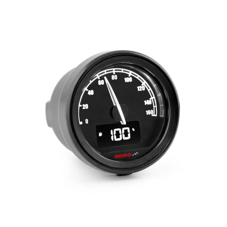 KOSO, D48 TNT-05 HD speedometer Black face with black bezel.