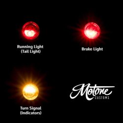 Motone, Pico LED 3-1 taillight/turn signal combo. Black ECE R148 approved, for rear use only. 12V. 