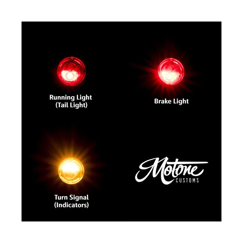 Motone, Pico LED 3-1 taillight/turn signal combo. Black ECE R148 approved, for rear use only. 12V. 
