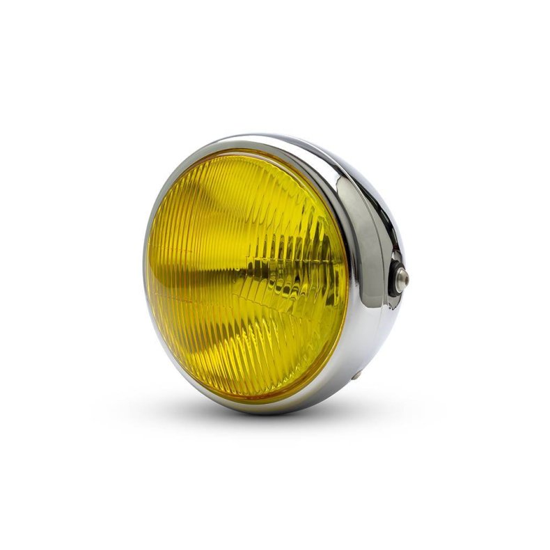 7.7" Classic Chrome/Black Headlight - Yellow Lens side mont.
