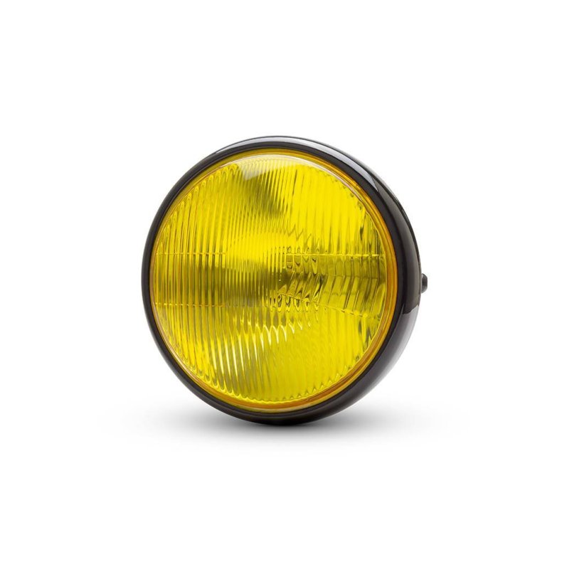 7.7" Classic Chrome/Black Headlight - Yellow Lens side mont.