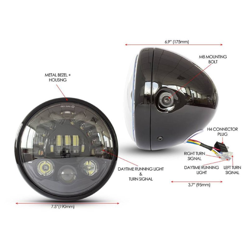 7.5 "Multi LED Headlight + Indicators Black