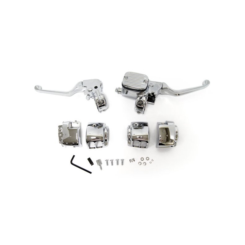 Handlebar control kit chrome 11/16" bore Chrome plated OEM style handlebar control kit,