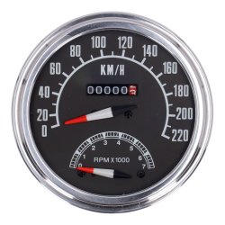 FL speedo/tachometer, '73-84 face', black. 2:1 kmh With built-in electronic tachometer. 