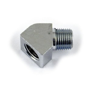 OIL GAUGE FITTING, 45 DEGREES Chrome; 1/8 NPT male to 1/8 NPT female threaded  
