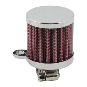 Crankcase breather filter, open. Chrome With mounting tab for 1/4
