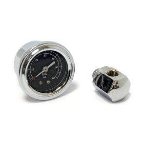 OIL PRESSURE GAUGE KIT ROCKERBOX, 60 PSI CHROME  Fits: > 71-84 B.T.; 71-85 XL (NU)