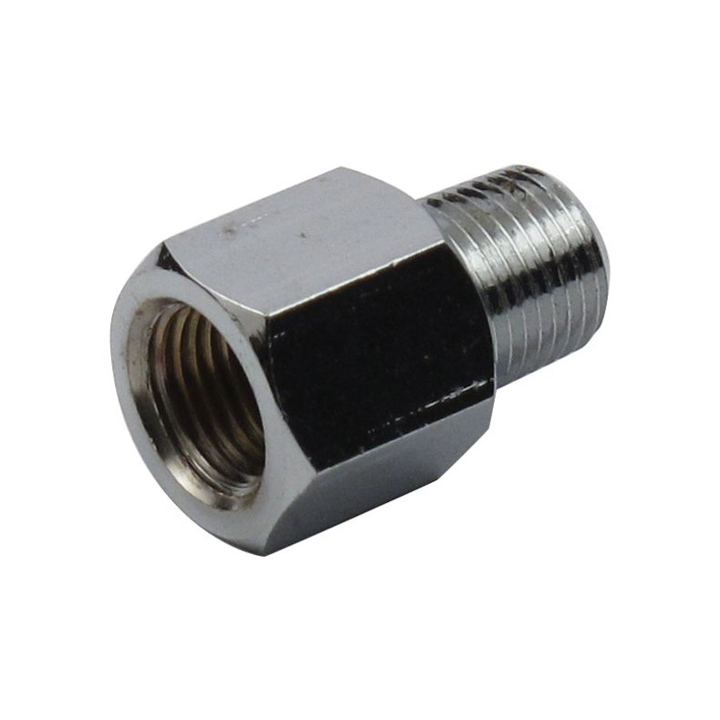 CHROME OIL GAUGE FITTING CHROME; ADAPTER 1/8" NPT MALE TO 1/8" NPT FEMALE  Fits: > 38-69 B.T.