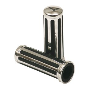 HANDLEBAR GRIP SET, 'RAIL' Chrome plated aluminum. 