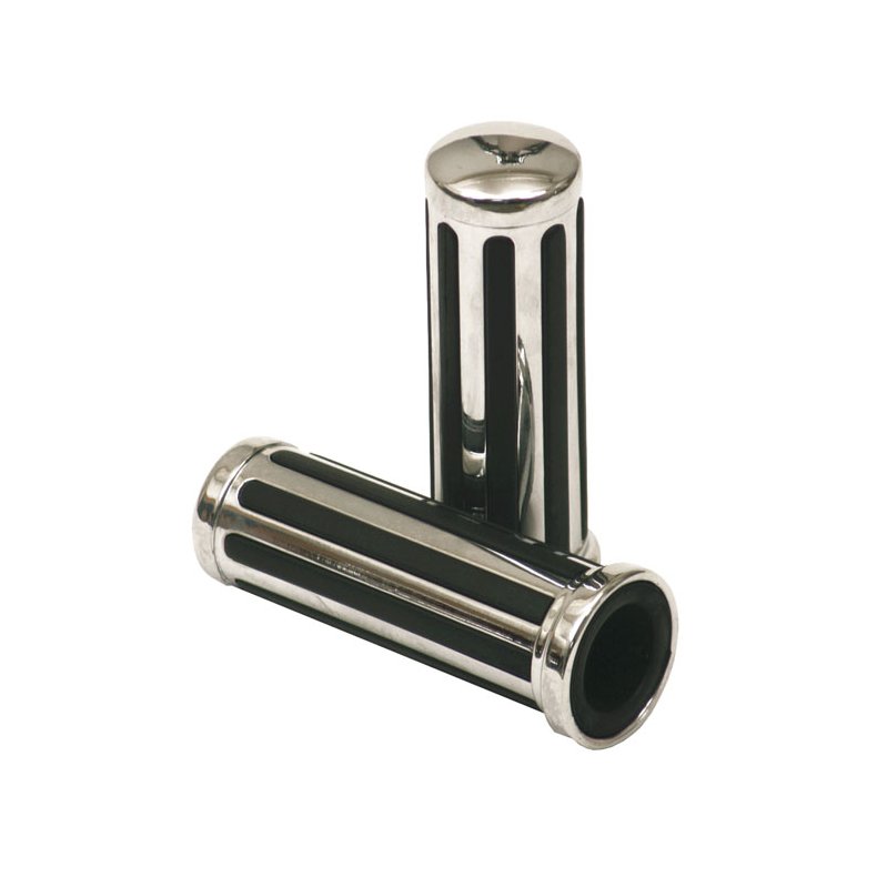 HANDLEBAR GRIP SET, 'RAIL' Chrome plated aluminum. 