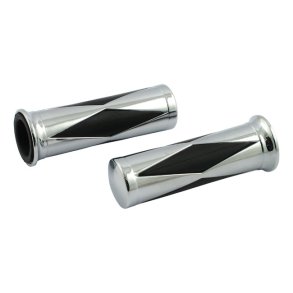 Handlebar grip set, Diamond black inlay Chrome plated aluminum with black rubber 