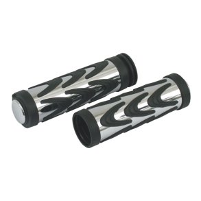 Handlebar grip set, Model Vee Rubber grips with a chrome plated steel cover. 