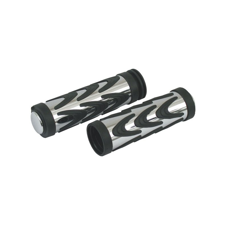 Handlebar grip set, Model Vee Rubber grips with a chrome plated steel cover. 