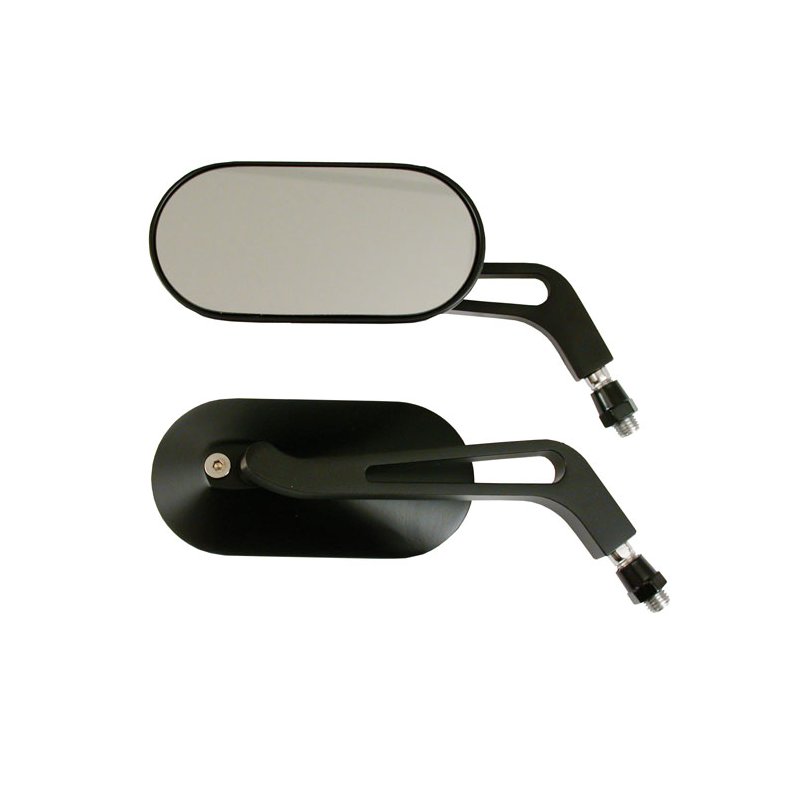 Oval mirror set aluminum 10 mm threaded, adapter M10 L/H thread included. Mirror head approxim