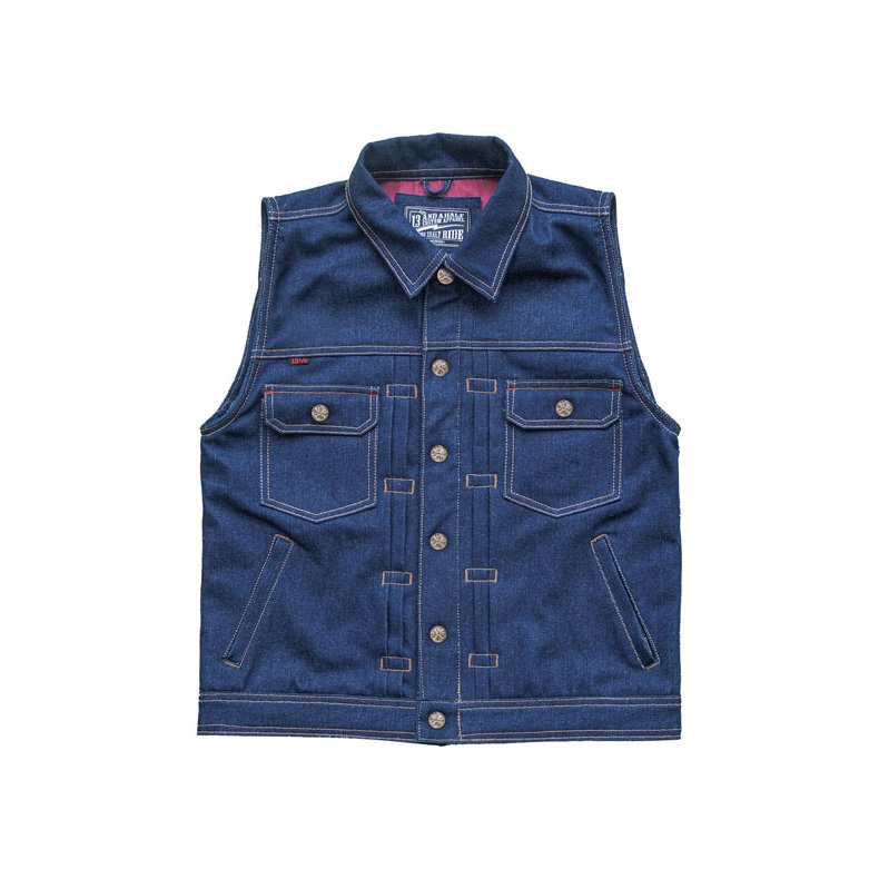 13 1/2 RAIN SPLITTER DENIM VEST, SORT ELLER BL.