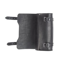LEDRIE, LEATHER TOOL ROLL. BLACK WITH BLACK BUCKLES 
