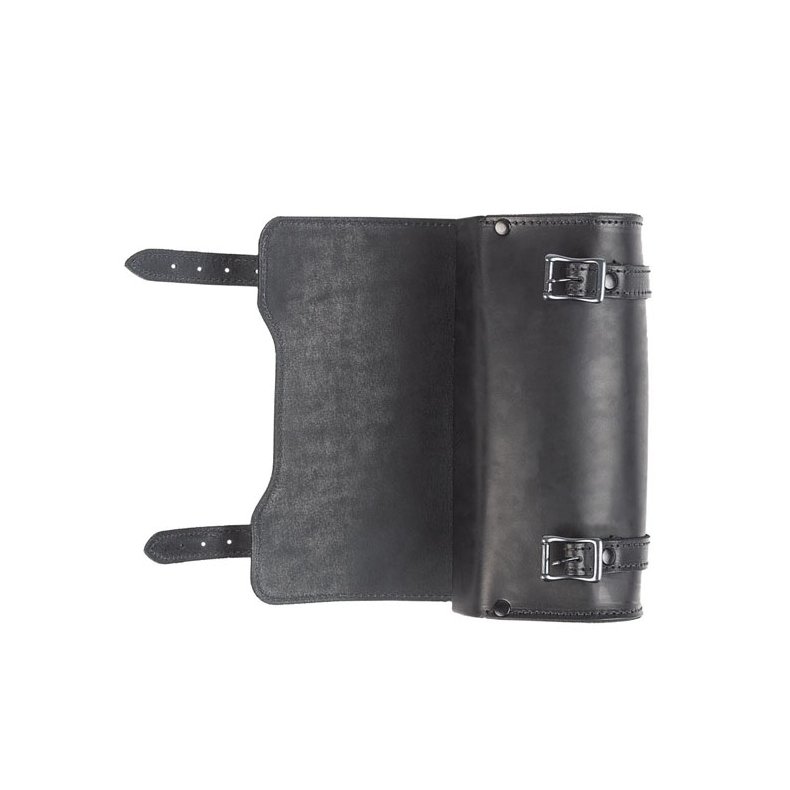LEDRIE, LEATHER TOOL ROLL. BLACK WITH BLACK BUCKLES 