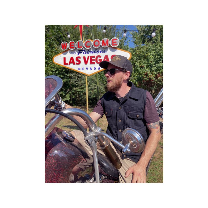 13 1/2 RAIN SPLITTER DENIM VEST, SORT ELLER BL.