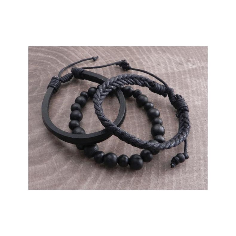 AMIGAZ ROPE SLIDERS &amp; WOOD BEAD BRACELET BLACK 3-pack