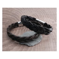 AMIGAZ LEATHER BRAIDED BRACELETT WITH BAR CLAMP BLACK