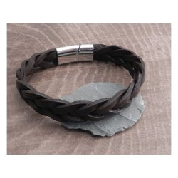AMIGAZ LEATHER BRAIDED BRACELETT WITH BAR CLAMP BLACK