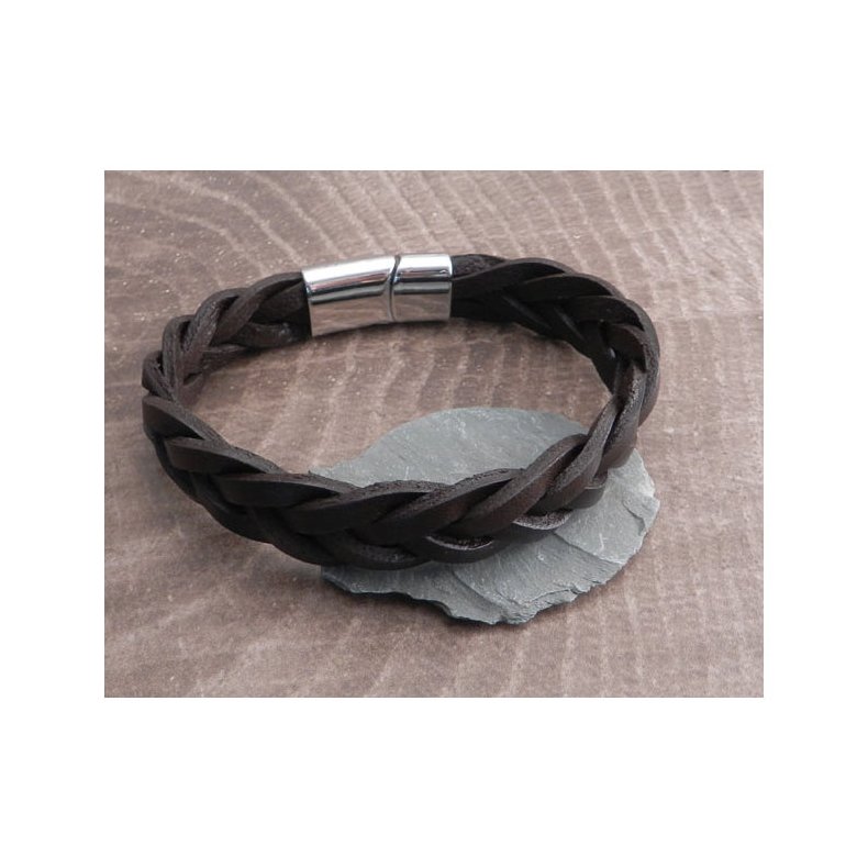 AMIGAZ LEATHER BRAIDED BRACELETT WITH BAR CLAMP BLACK