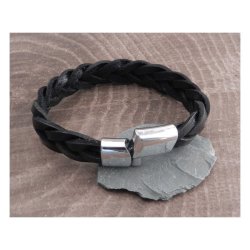 AMIGAZ LEATHER BRAIDED BRACELETT WITH BAR CLAMP BLACK