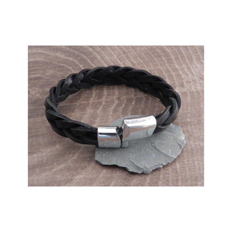 AMIGAZ LEATHER BRAIDED BRACELETT WITH BAR CLAMP BLACK
