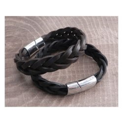 AMIGAZ LEATHER BRAIDED BRACELETT WITH BAR CLAMP BLACK