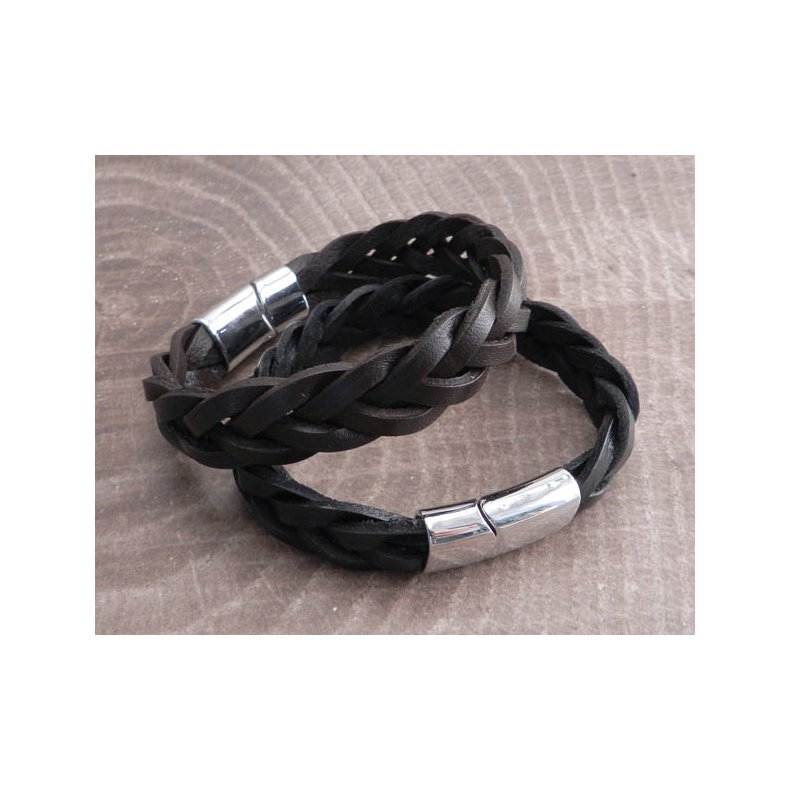 AMIGAZ LEATHER BRAIDED BRACELETT WITH BAR CLAMP BLACK