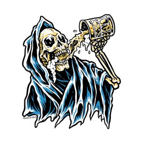 DOWN-N-OUT Beer reaper sticker 7,62 x 11,43 cm