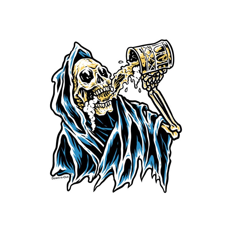 DOWN-N-OUT Beer reaper sticker 7,62 x 11,43 cm